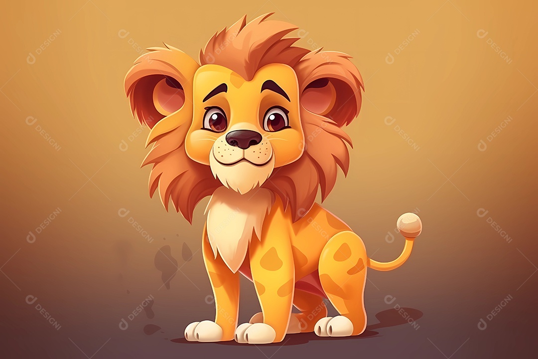 Ilustração de bebê de filhote de leão fofo, estilo de renderização 3d, estilo de animação de desenho animado infantil.