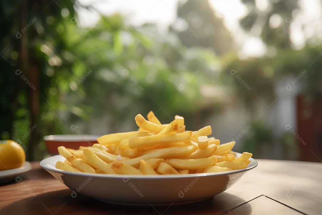 Batata frita com bacon e queijo cheddar.