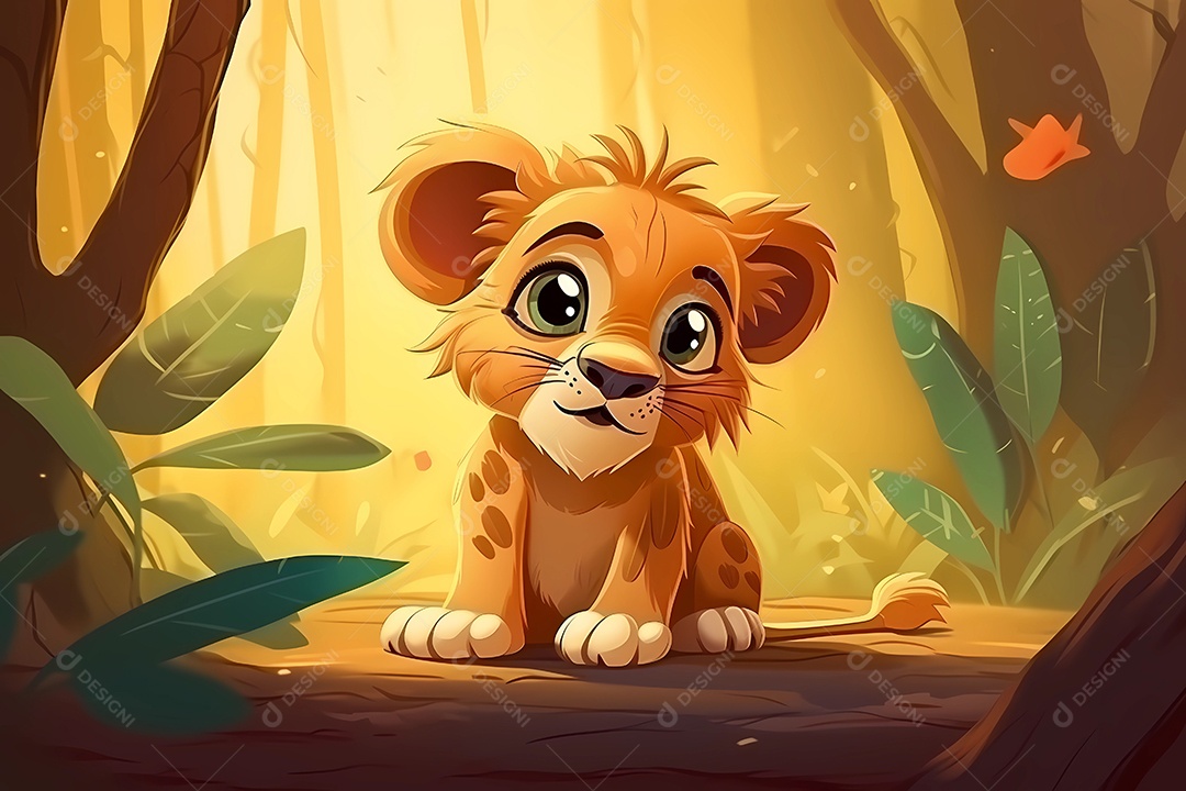 Ilustração de bebê de filhote de leão fofo, estilo de renderização 3d, estilo de animação de desenho animado infantil