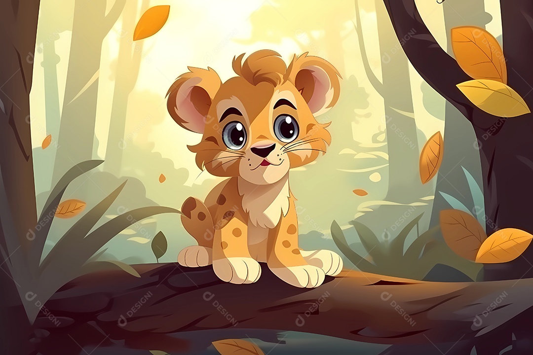 Ilustração de bebê de filhote de leão fofo, estilo de renderização 3d, estilo de animação de desenho animado infantil