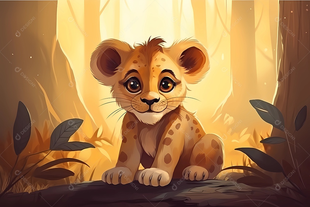 Ilustração de bebê de filhote de leão fofo, estilo de renderização 3d, estilo de animação de desenho animado infantil