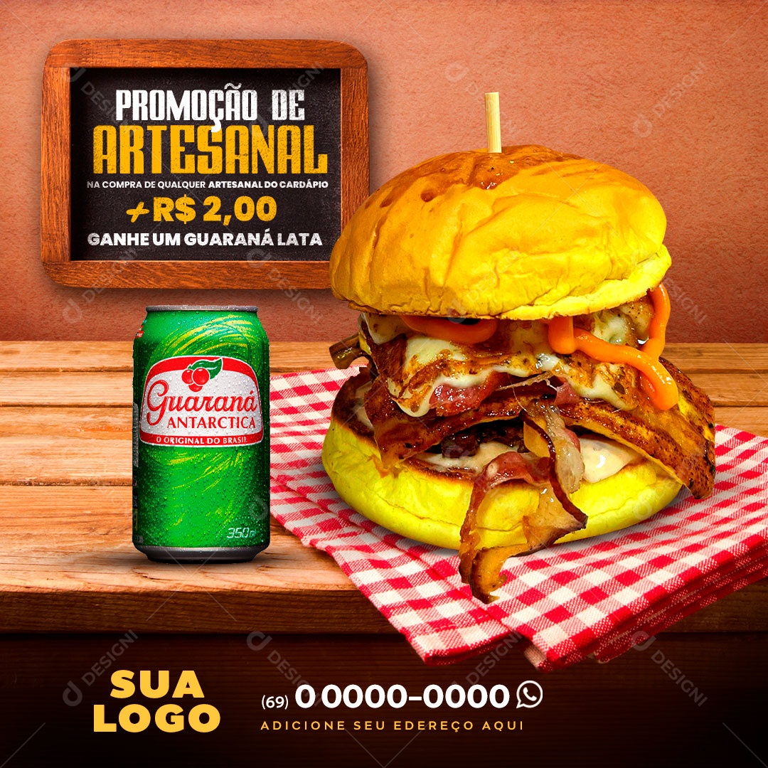 Promoção Hamburguer Artesanal Social Media PSD Editável