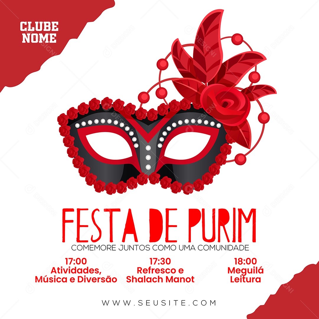 Festa de Purim Comemore Juntos Como Uma Comunidade EPS Editável