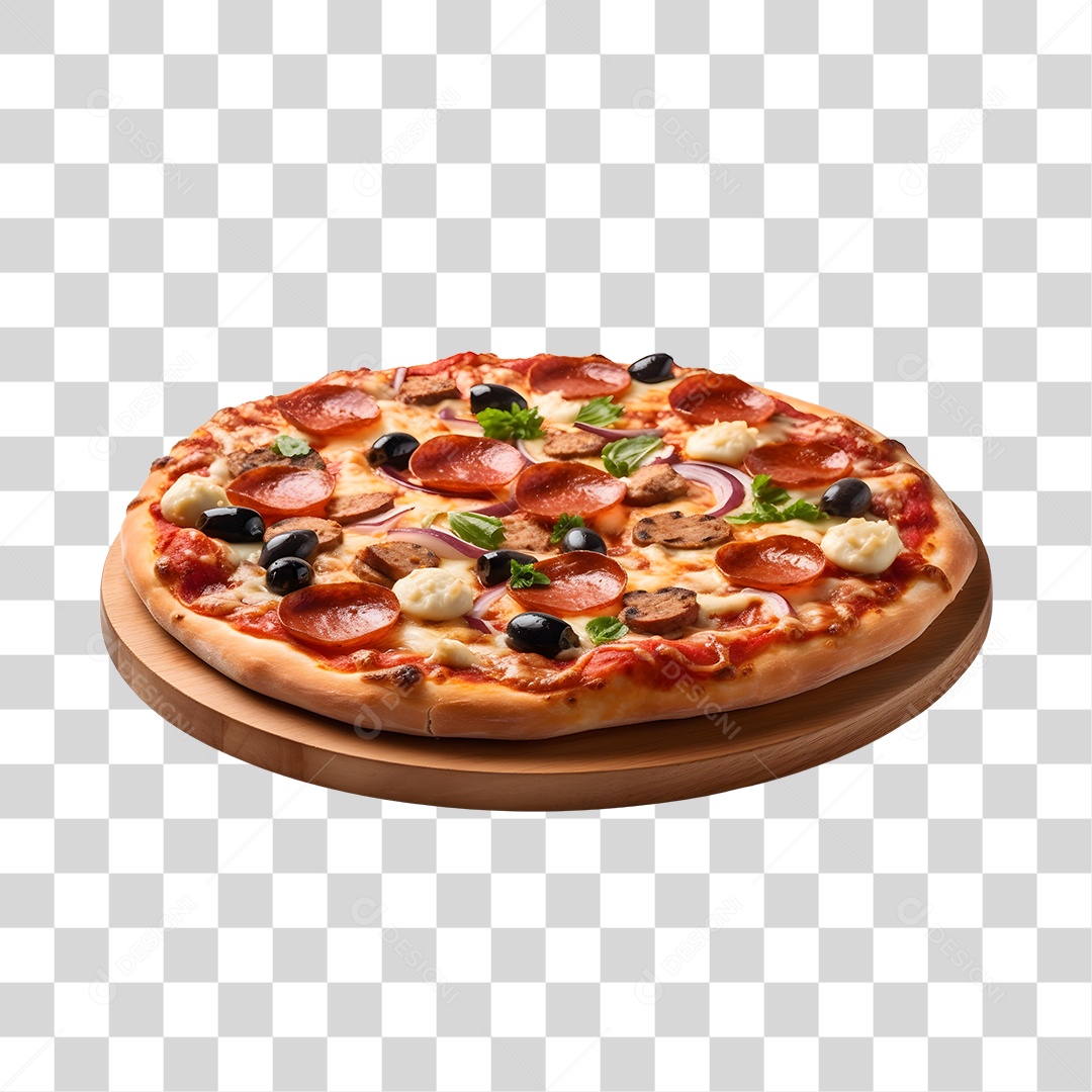 Deliciosa Pizza Tabua De Madeira PNG Transparente