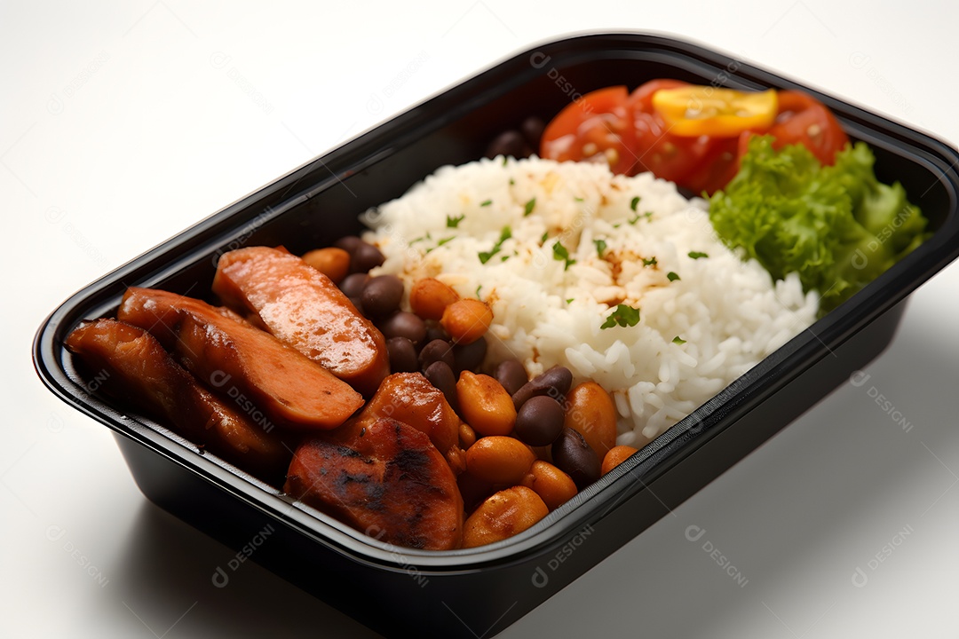 Prato de comida arroz carne grelhadas salada molho sobre uma mesa de restaurante