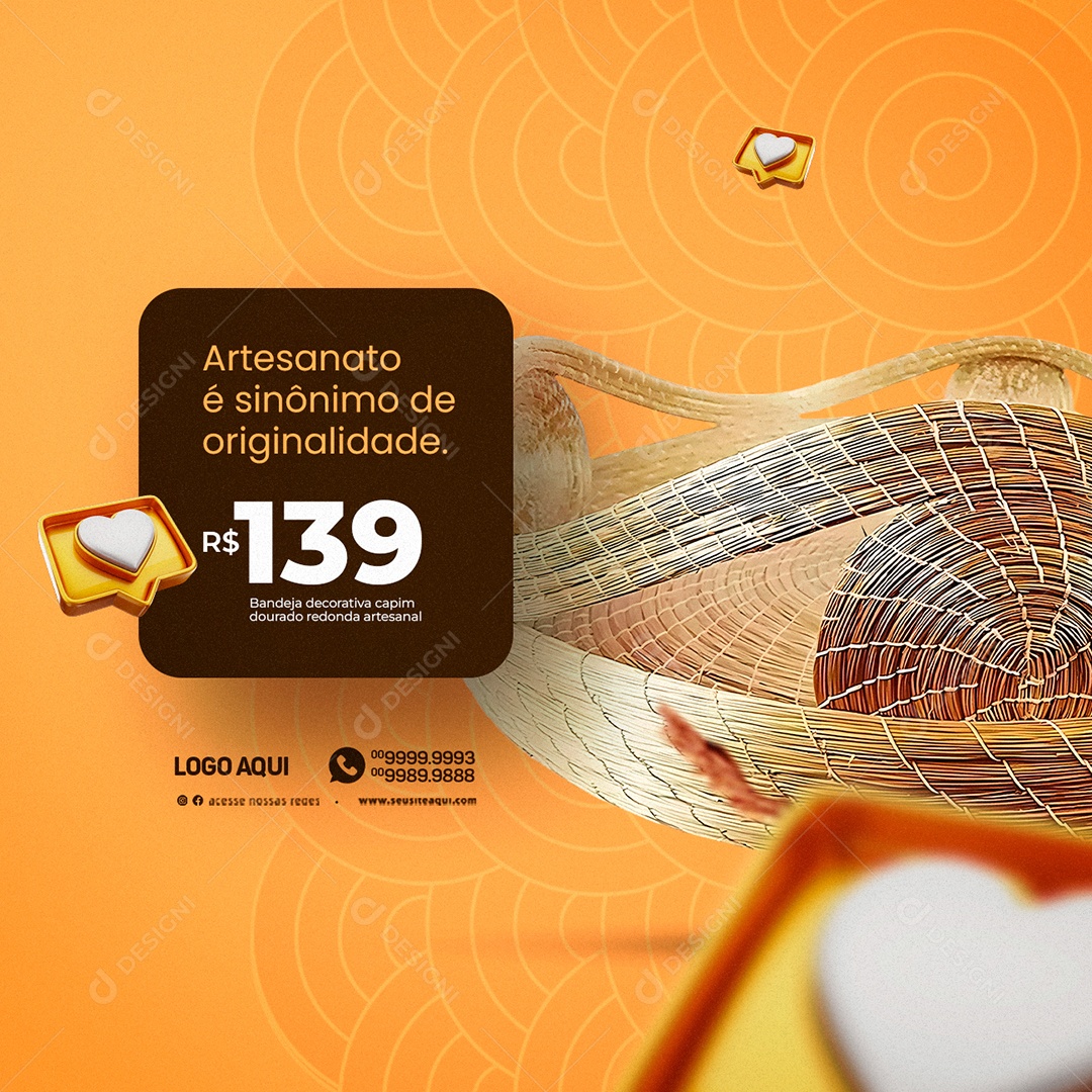 Artesanato É Sinônimo De Originalidade Bandeja Decorativa 139,00 Social Media PSD Editável