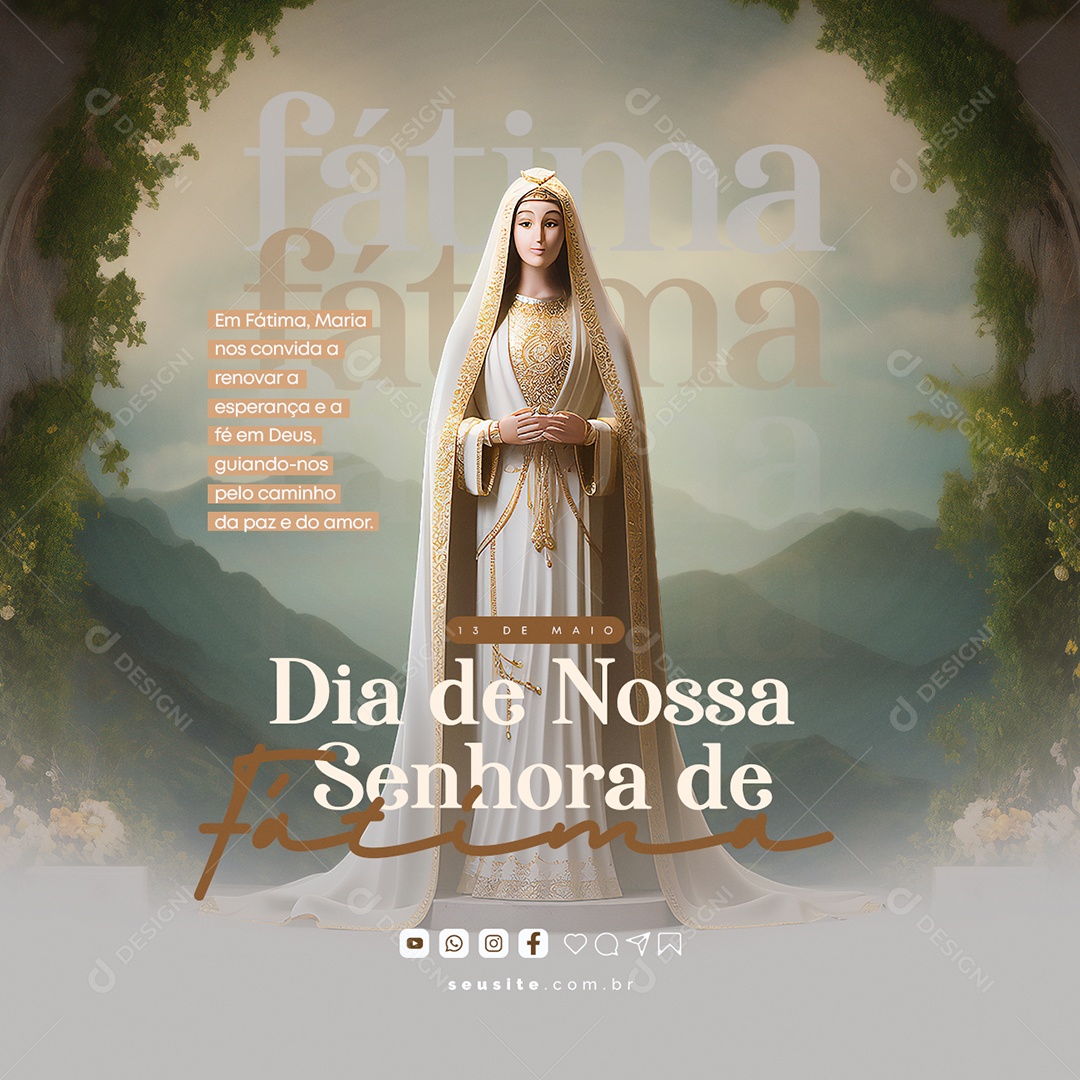 Em Fátima Maria Nos Convida A Renovar A Esperança Dia De Nossa Senhora De Fátima Social Media PSD Editável