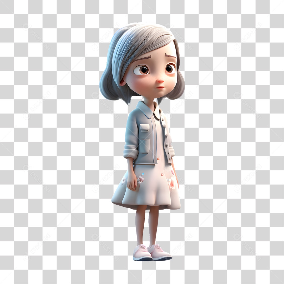 Menina de vestido Branco 3D PNG Transparente