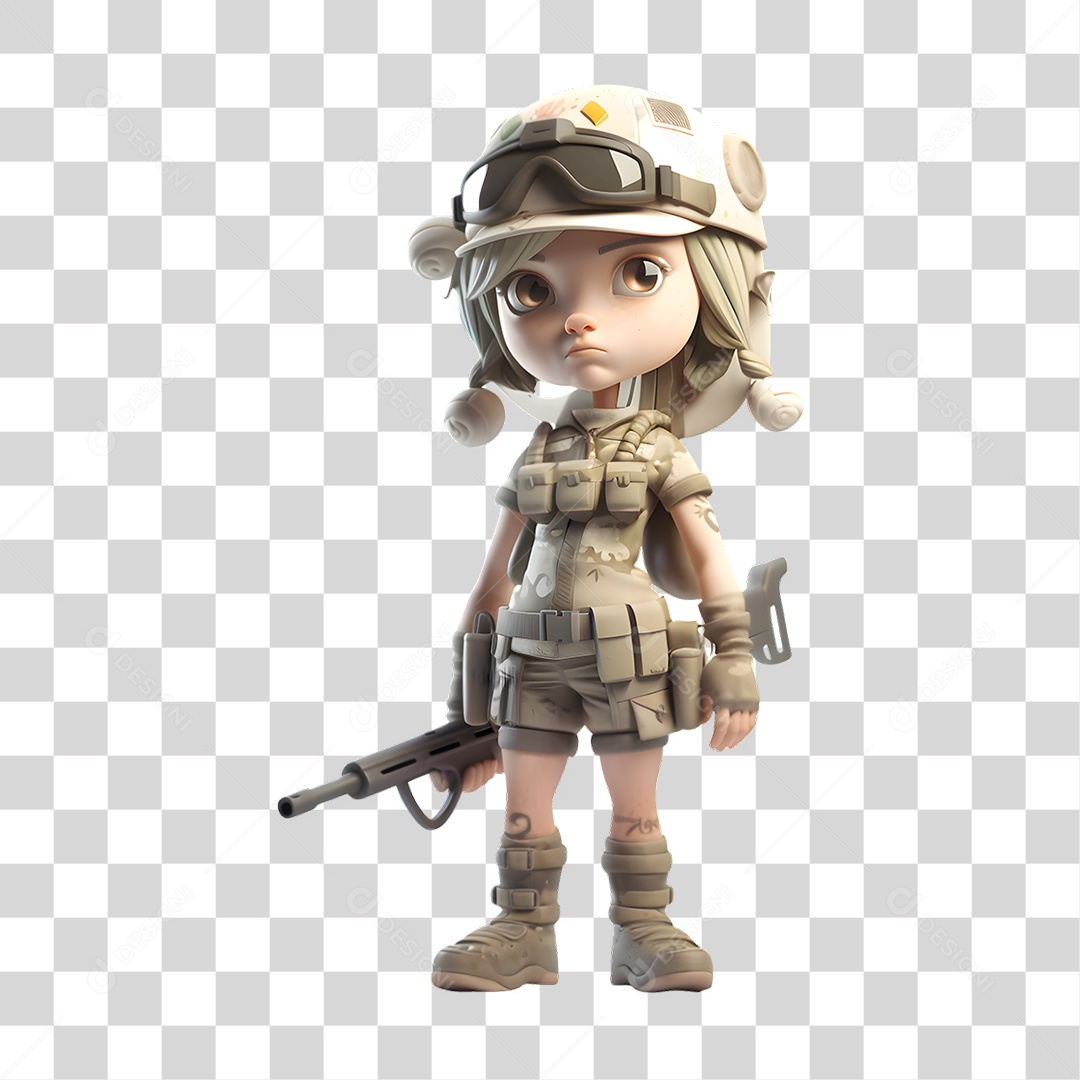 Soldado 3D Garota de Uniforme PNG Transparente