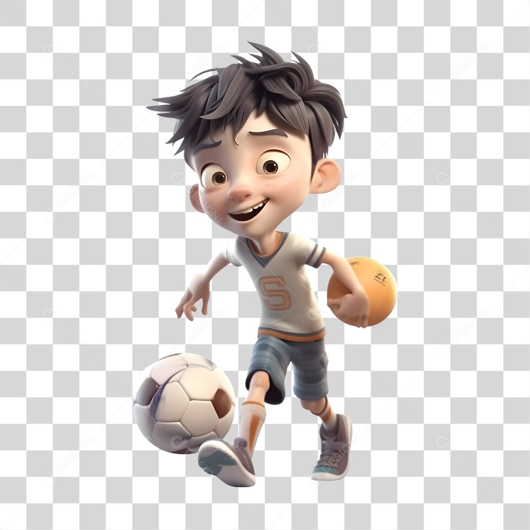 Menino Jogando Bola 3D PNG Transparente