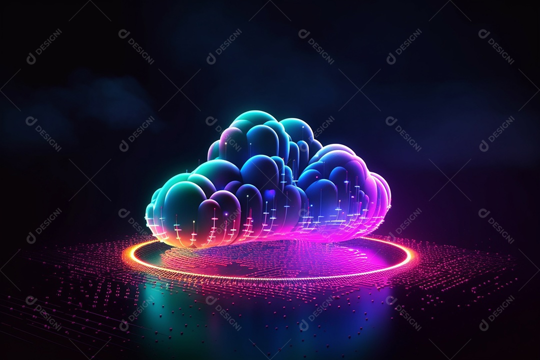 Ícone de nuvem em cores neon sobre fundo isolado IA