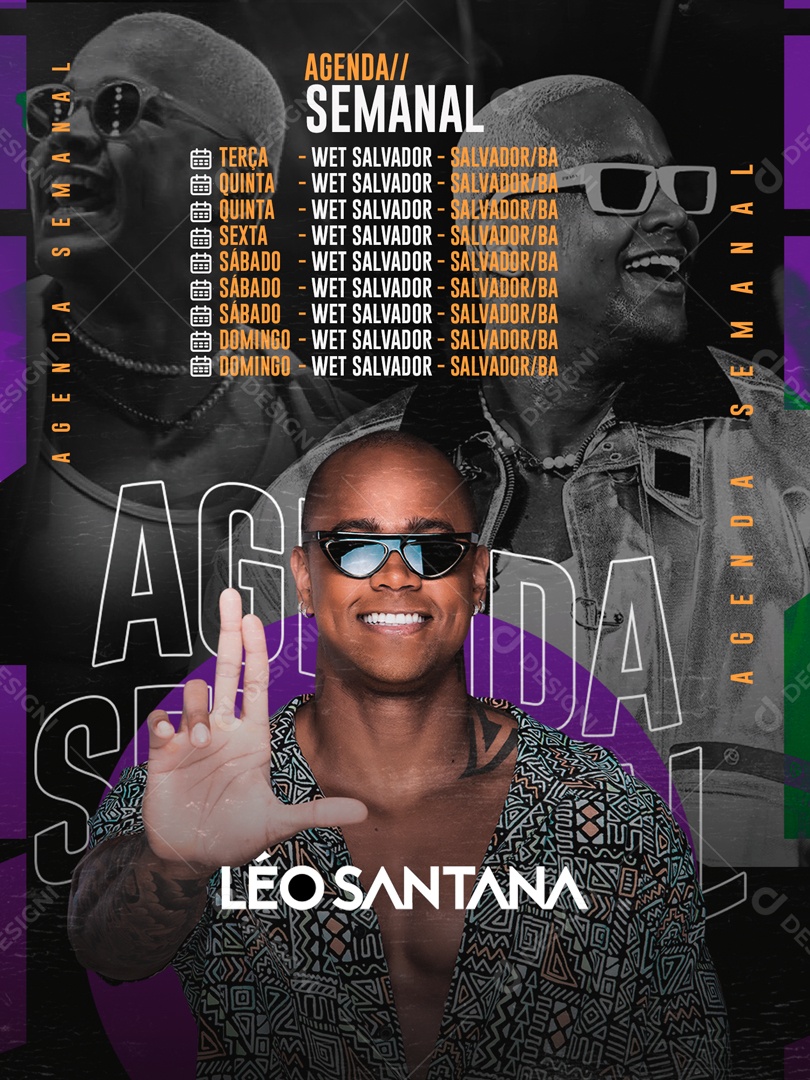 Social Media Flyer Agenda Semanal Léo Santana PSD Editavel