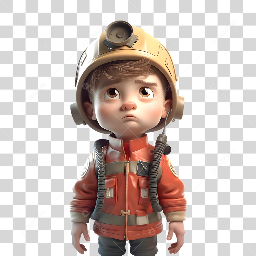 Bombeiro Garoto 3D PNG Transparente