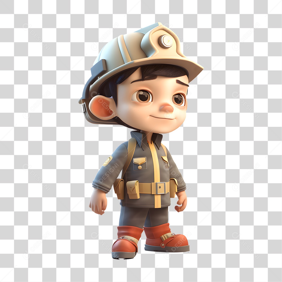 Bombeiro Sorrindo Uniforme 3D PNG Transparente