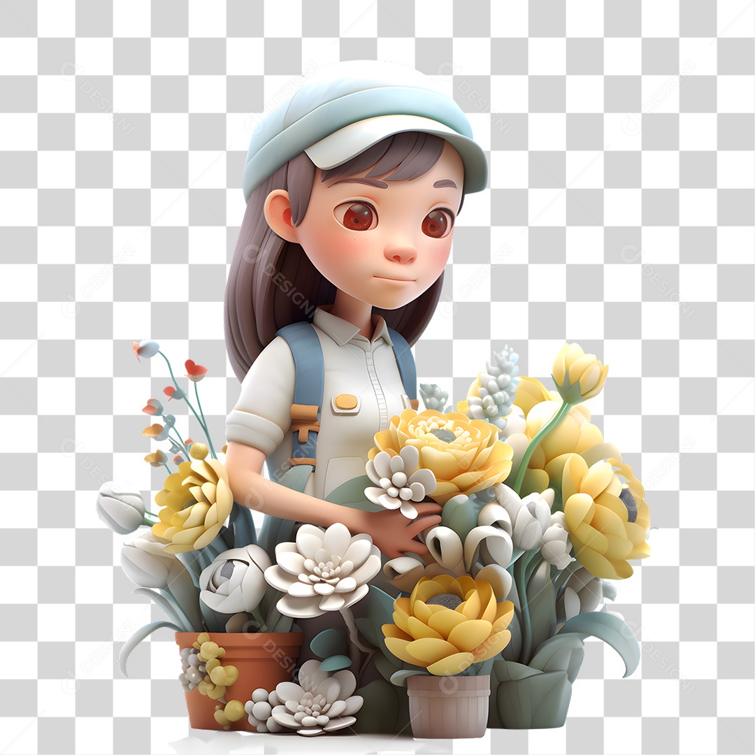 Menina Florista 3D PNG Transparente