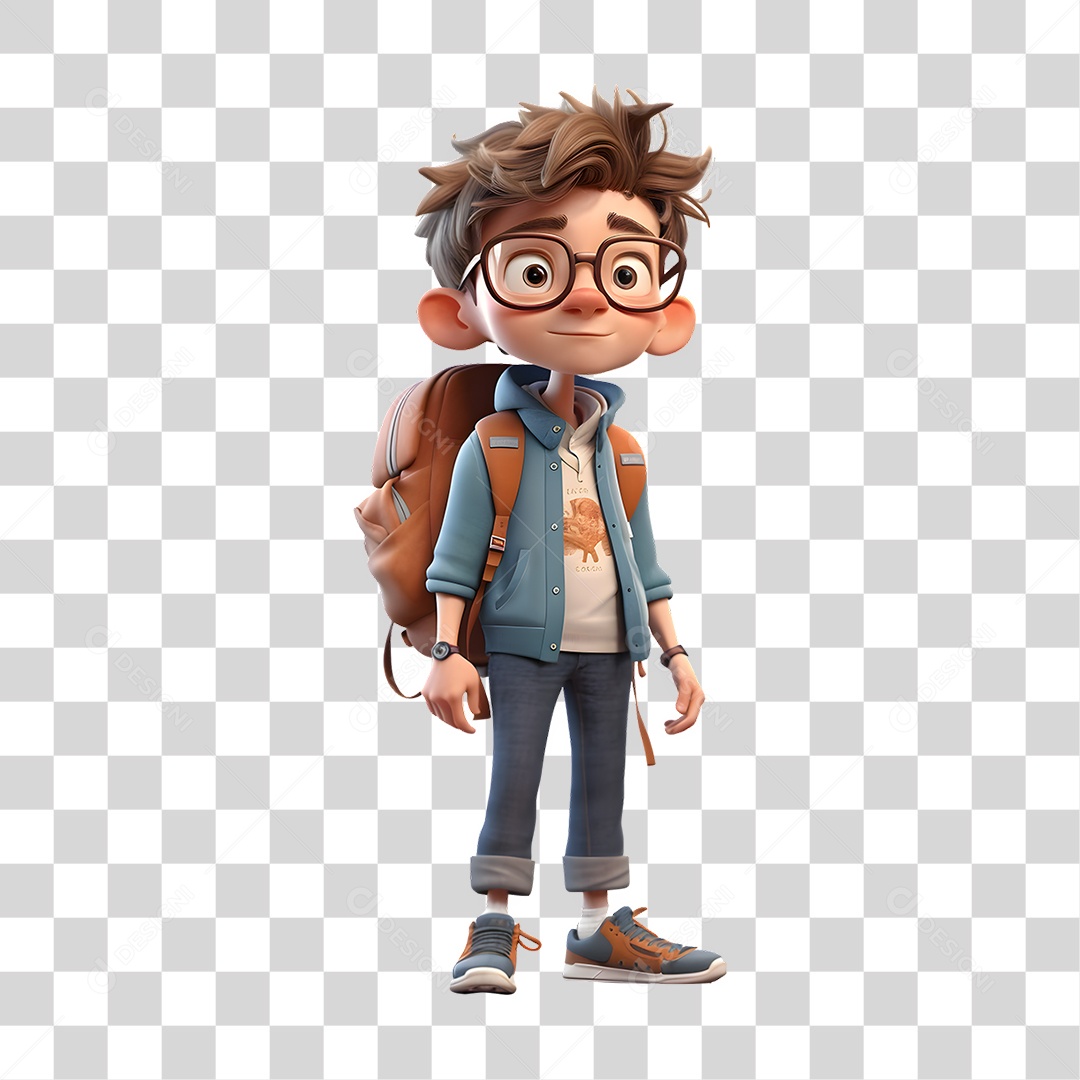 Estudante com Bolsa 3D PNG Transparente