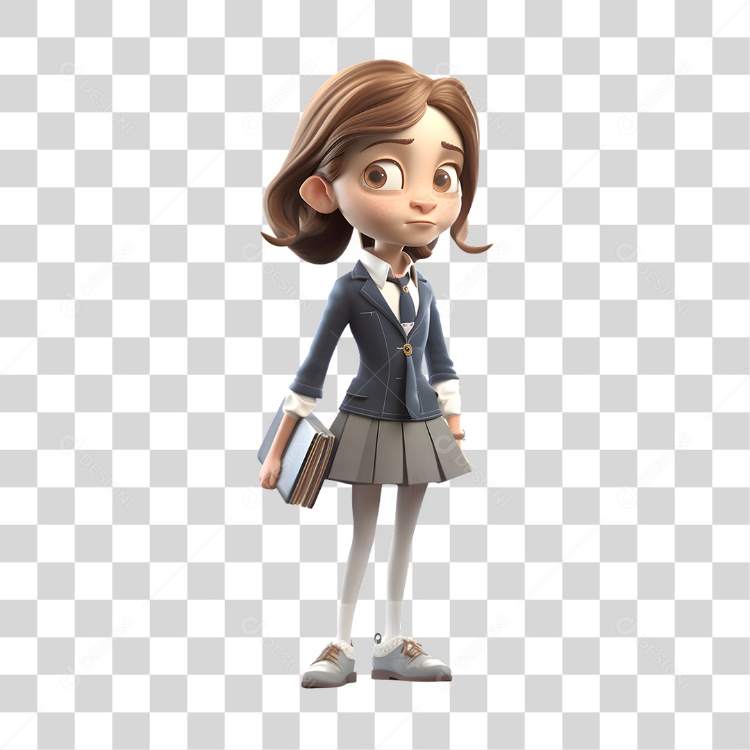 Menina Estudante 3D PNG Transparente