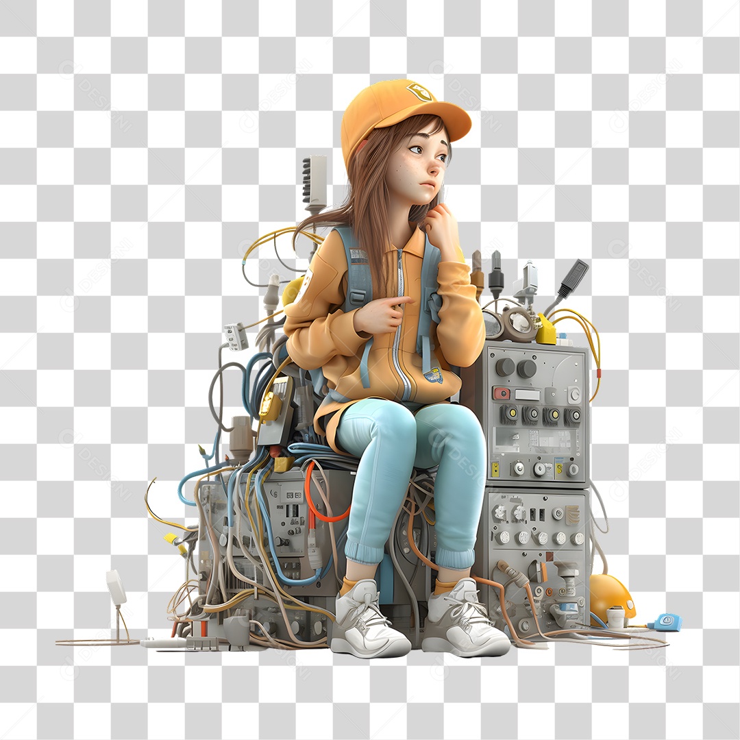 Menina com Gerador de Energia 3D PNG Transparente