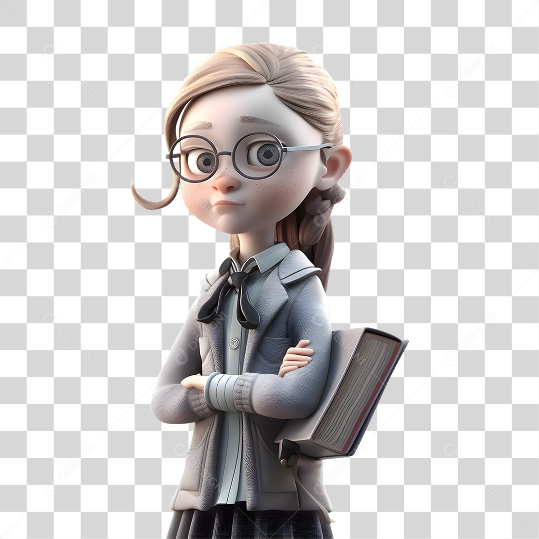 Menina Estudante 3D PNG Transparente