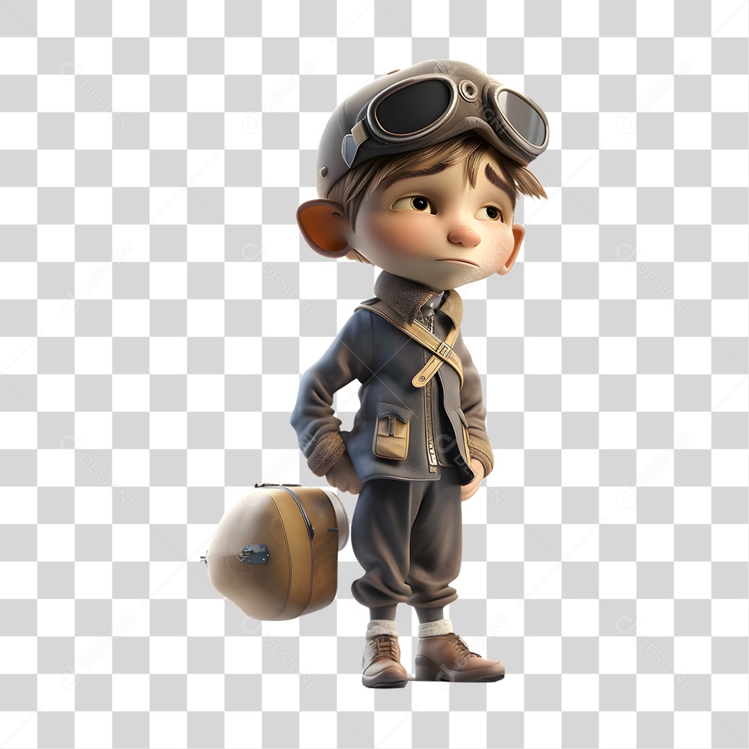 Menino Piloto 3D PNG Transparente