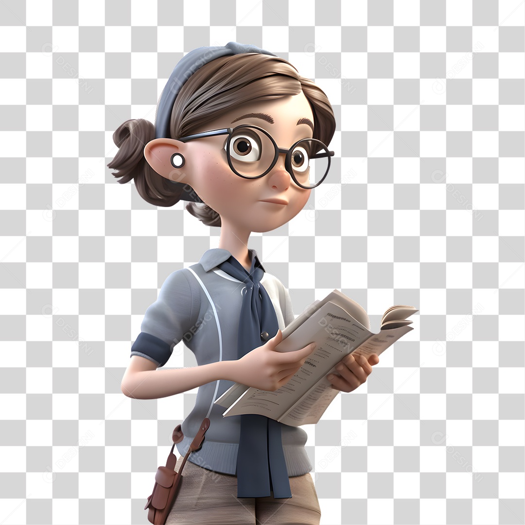 Mulher Lendo Jornal 3D PNG Transparente