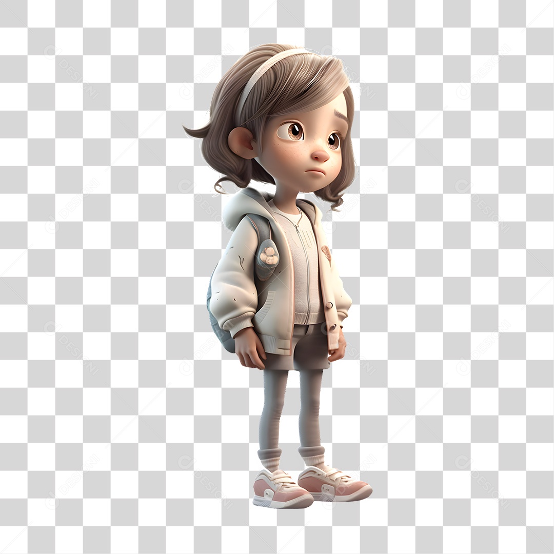 Menina com Casaco de Frio 3D PNG Transparente