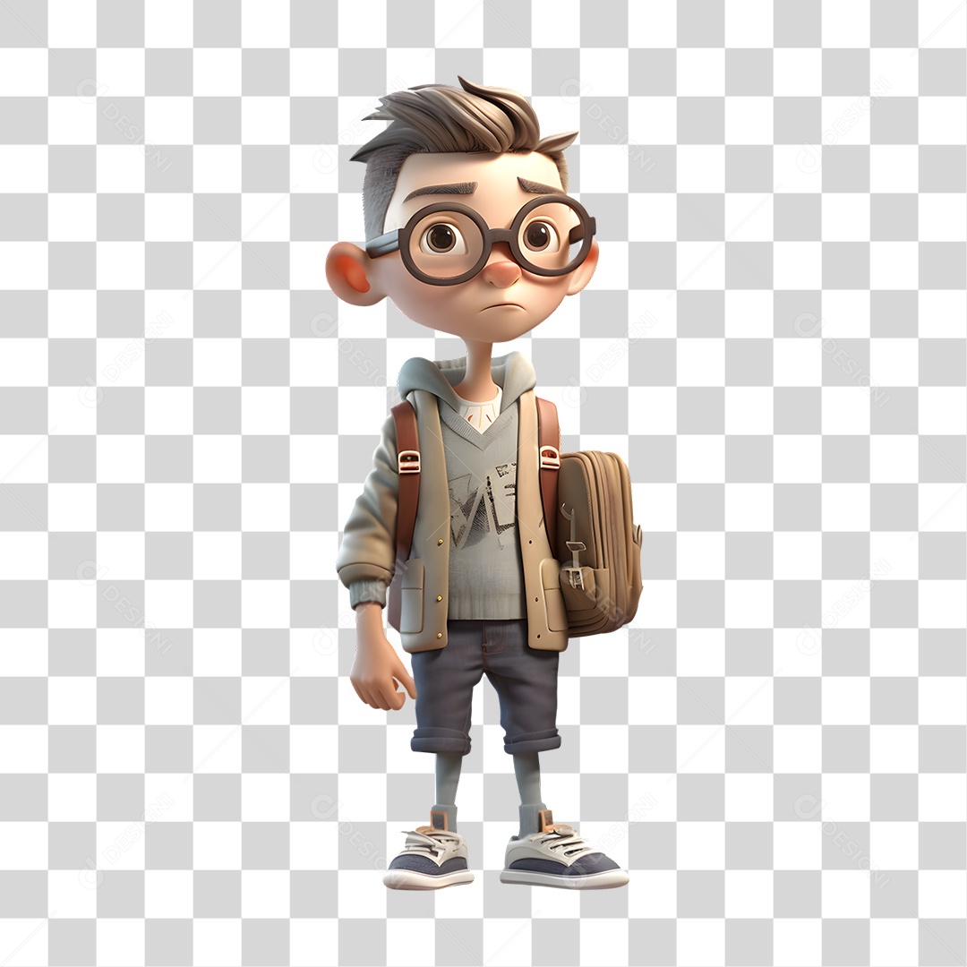 Menino com Bolsa e Pasta 3D PNG Transparente