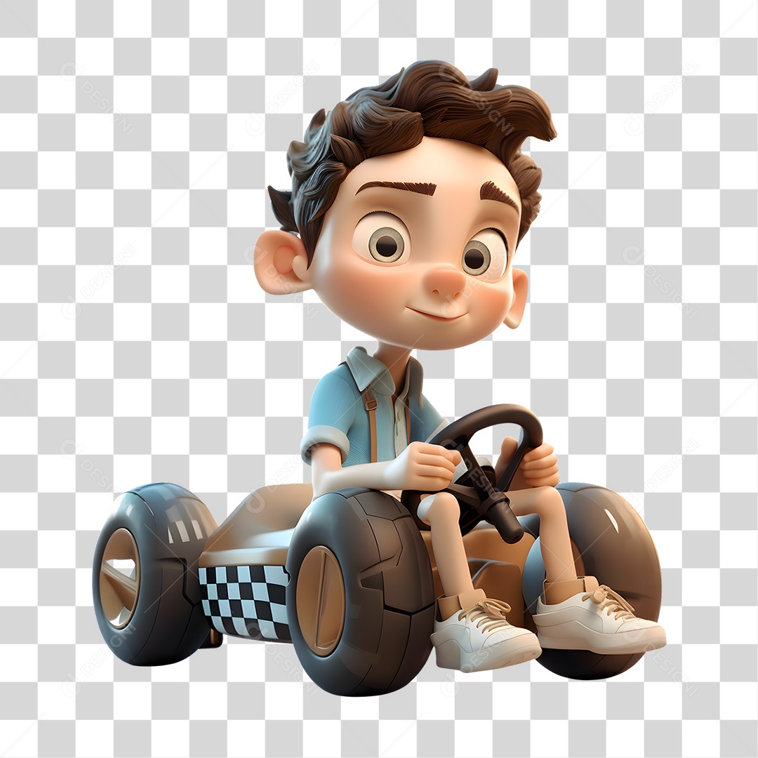 Menino Andando de Cart 3D PNG Transparente