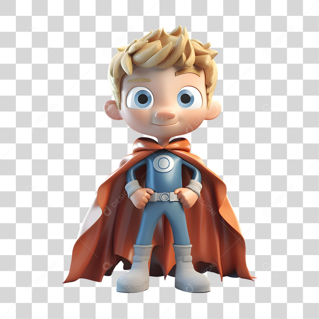 Menino com Capa e Vestido de Super Herói 3D PNG Transparente