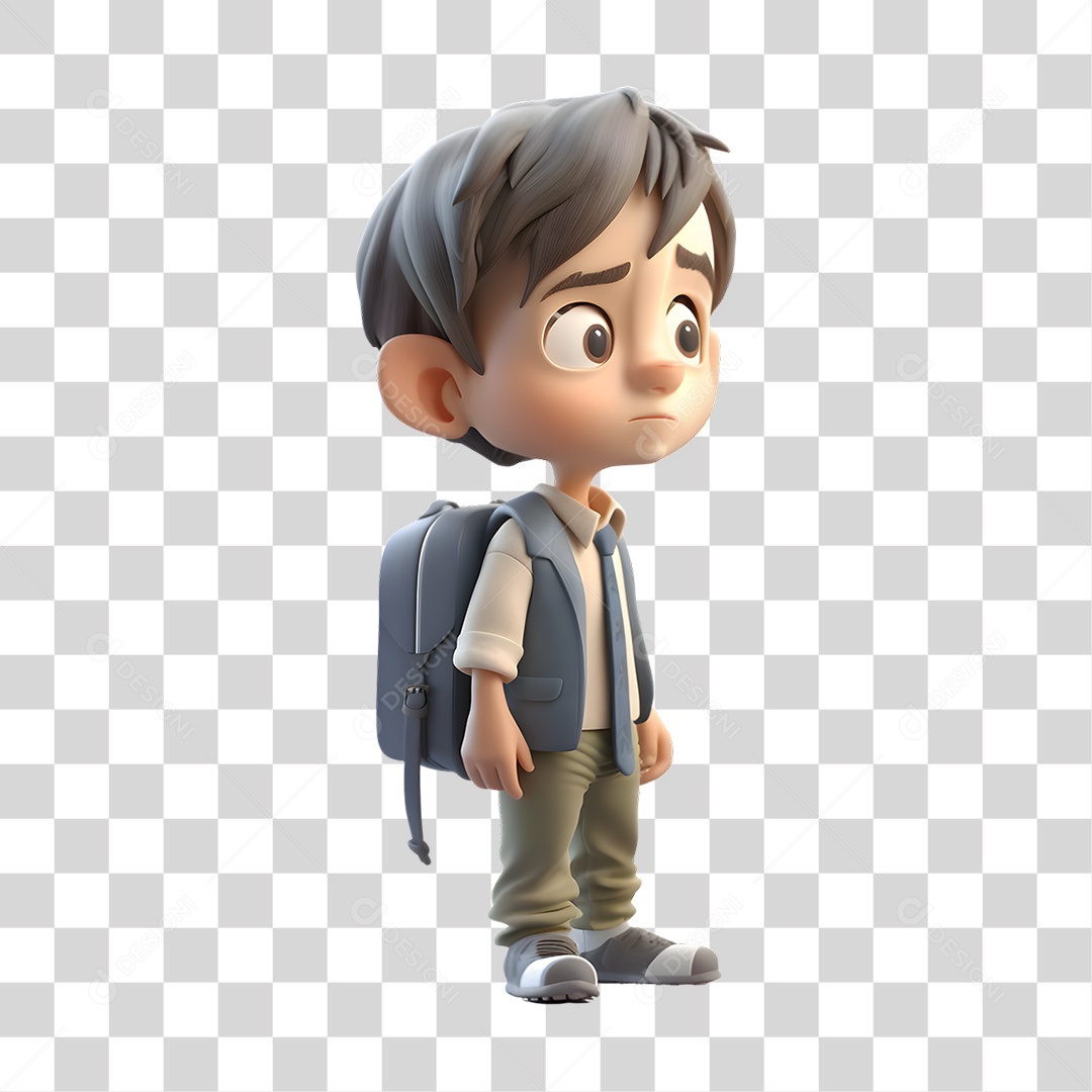 Menino de Mochila Indo para Escola 3D PNG Transparente