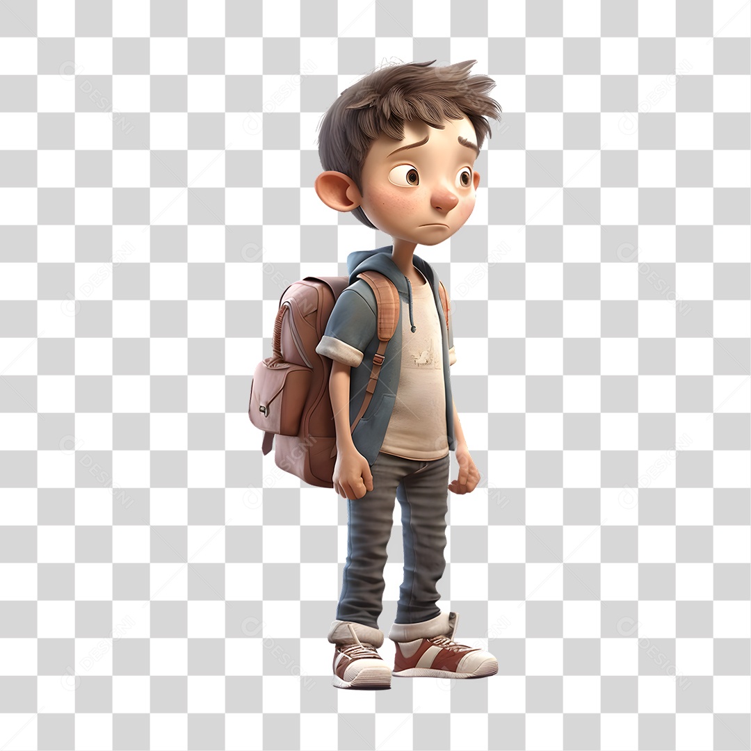 Menino com Mochila de Viagem 3D PNG Transparente