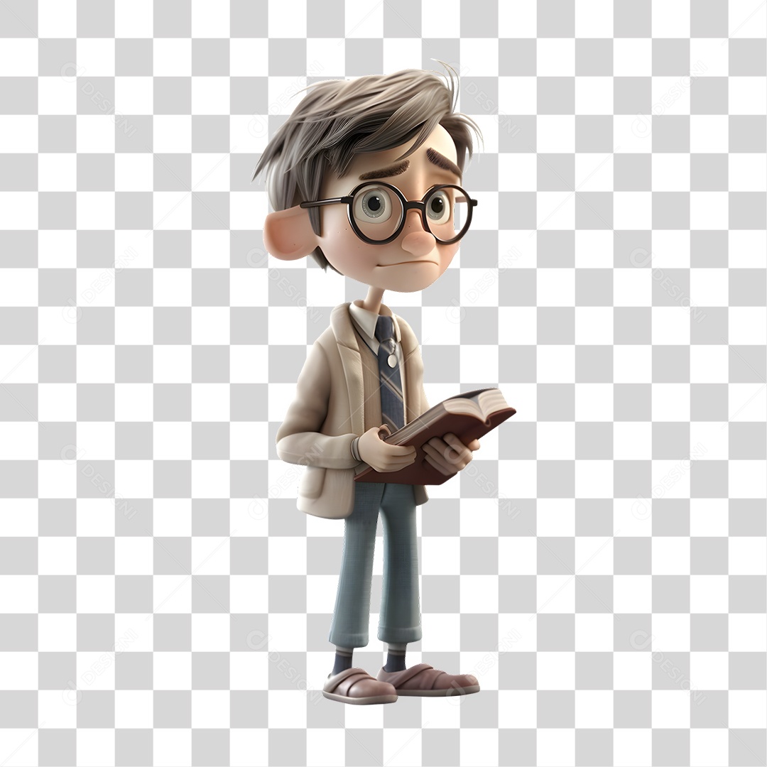 Professor com Livro na Mão 3D PNG Transparente