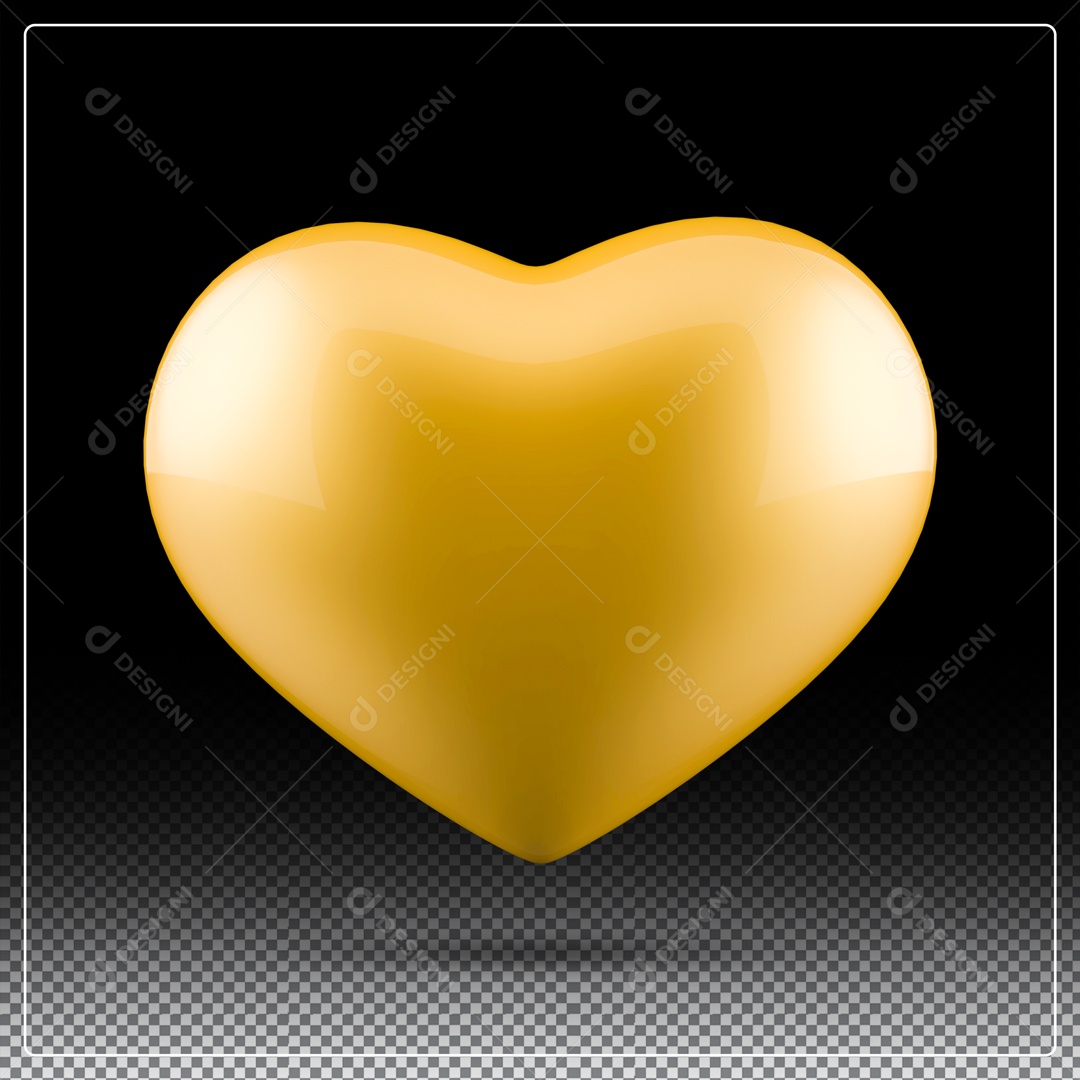 Elemento 3D Coração Amarelo Fundo Preto PSD