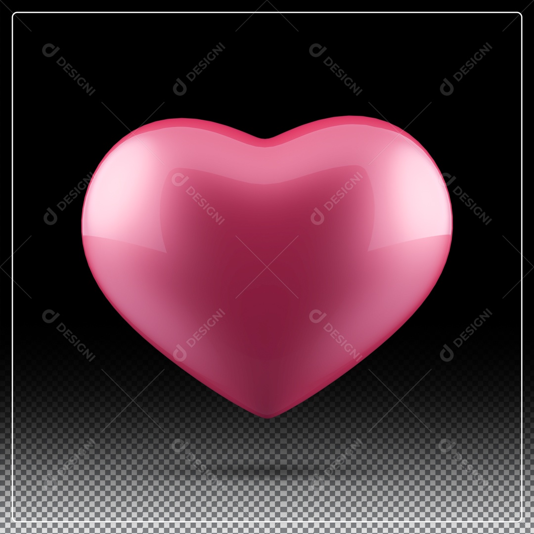 Elemento 3D Coração Rosa Fundo Preto PSD
