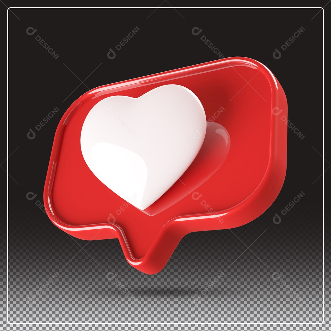 Elemento 3D Like Vermelho Coração Branco Fundo Preto PSD