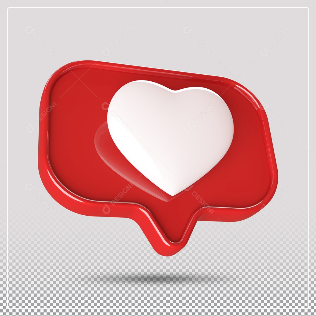 Elemento 3D Like Vermelho Coração Branco PSD