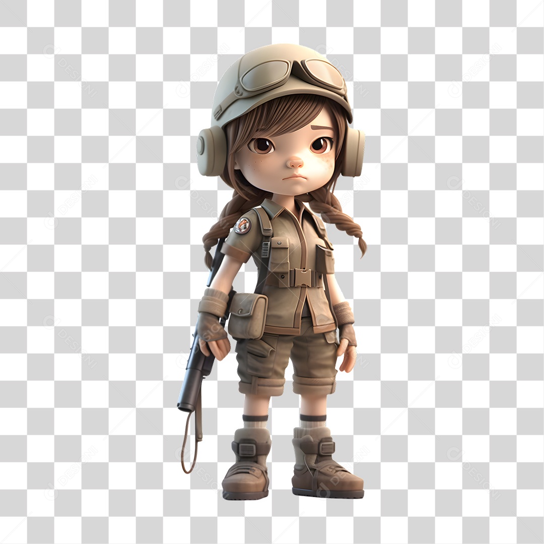 Soldado 3D Garota de Uniforme PNG Transparente