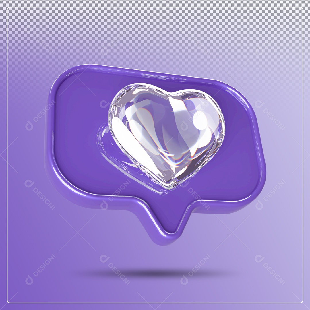 Elemento 3D Like Roxo Coração Prata Para Composição PSD