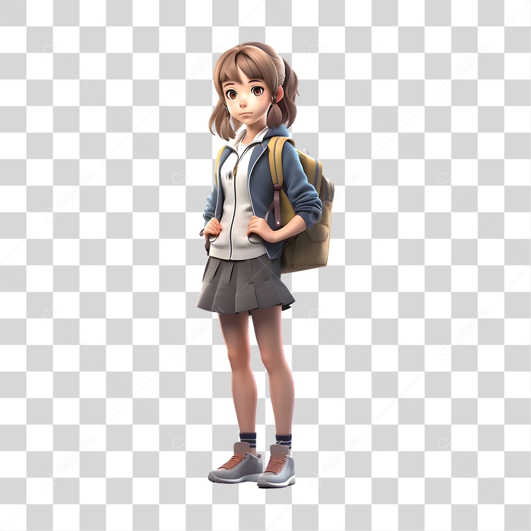 Menina 3D Estudante com Bolsa PNG Transparente