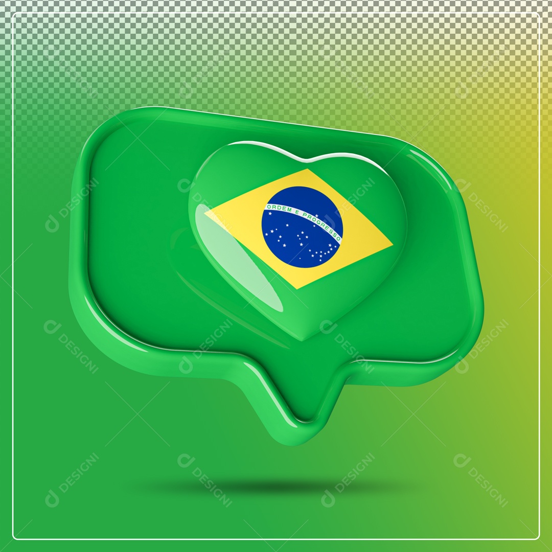 Elemento 3D Like Brasil Verde Para Composição PSD