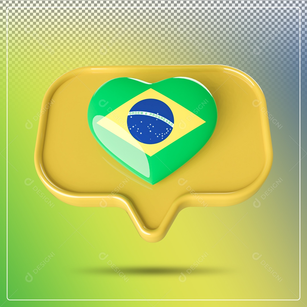 Elemento 3D Like Amarelo Brasil Para Composição PSD