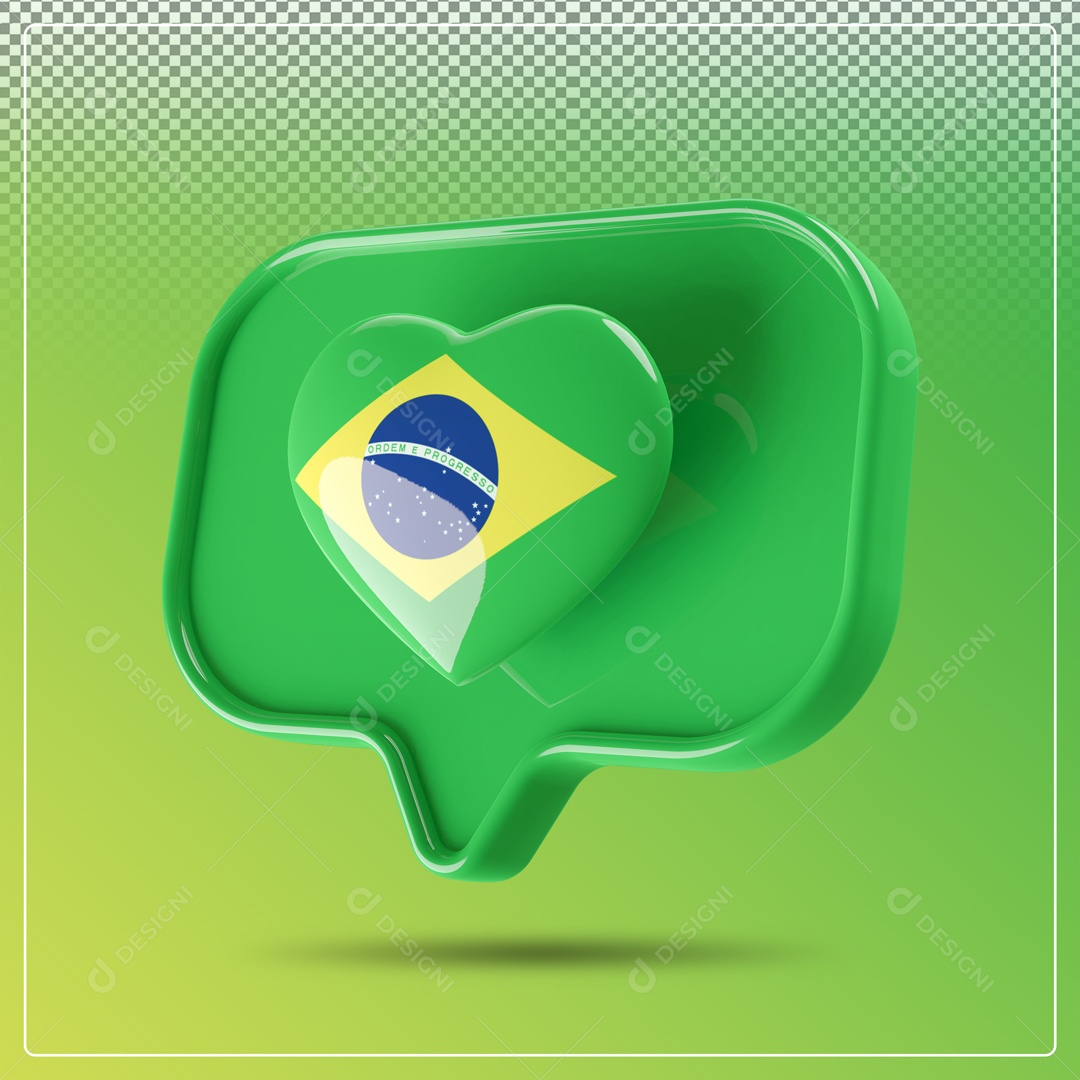Elemento 3D Like Brasil Verde Para Composição PSD