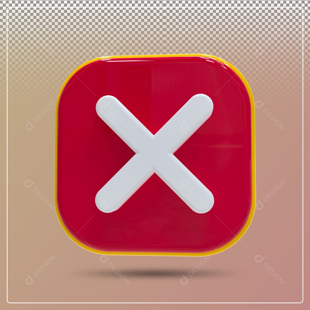 Elemento 3D Quadrado Vermelho Com X Para Composição PSD