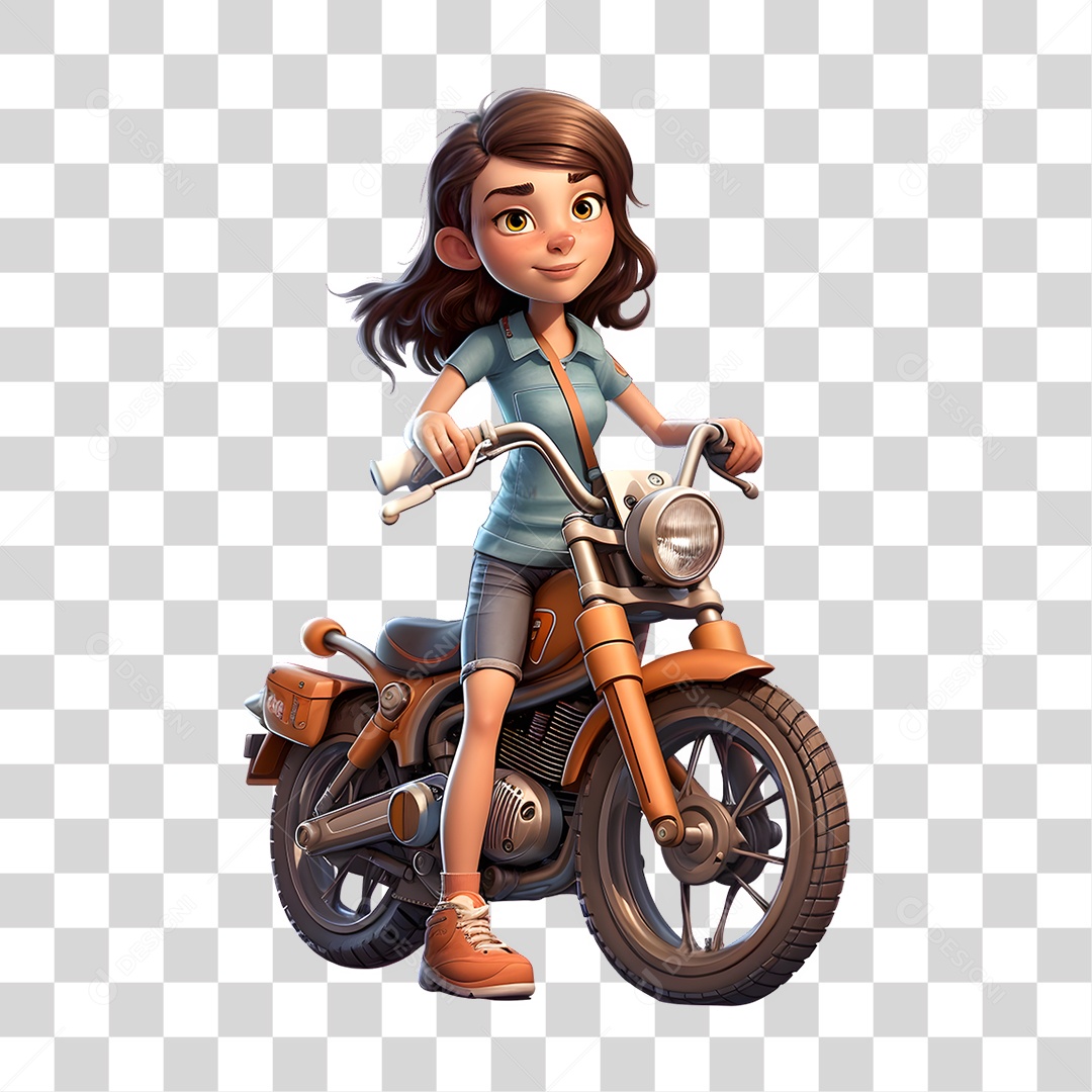 Mulher em Moto 3D PNG Transparente