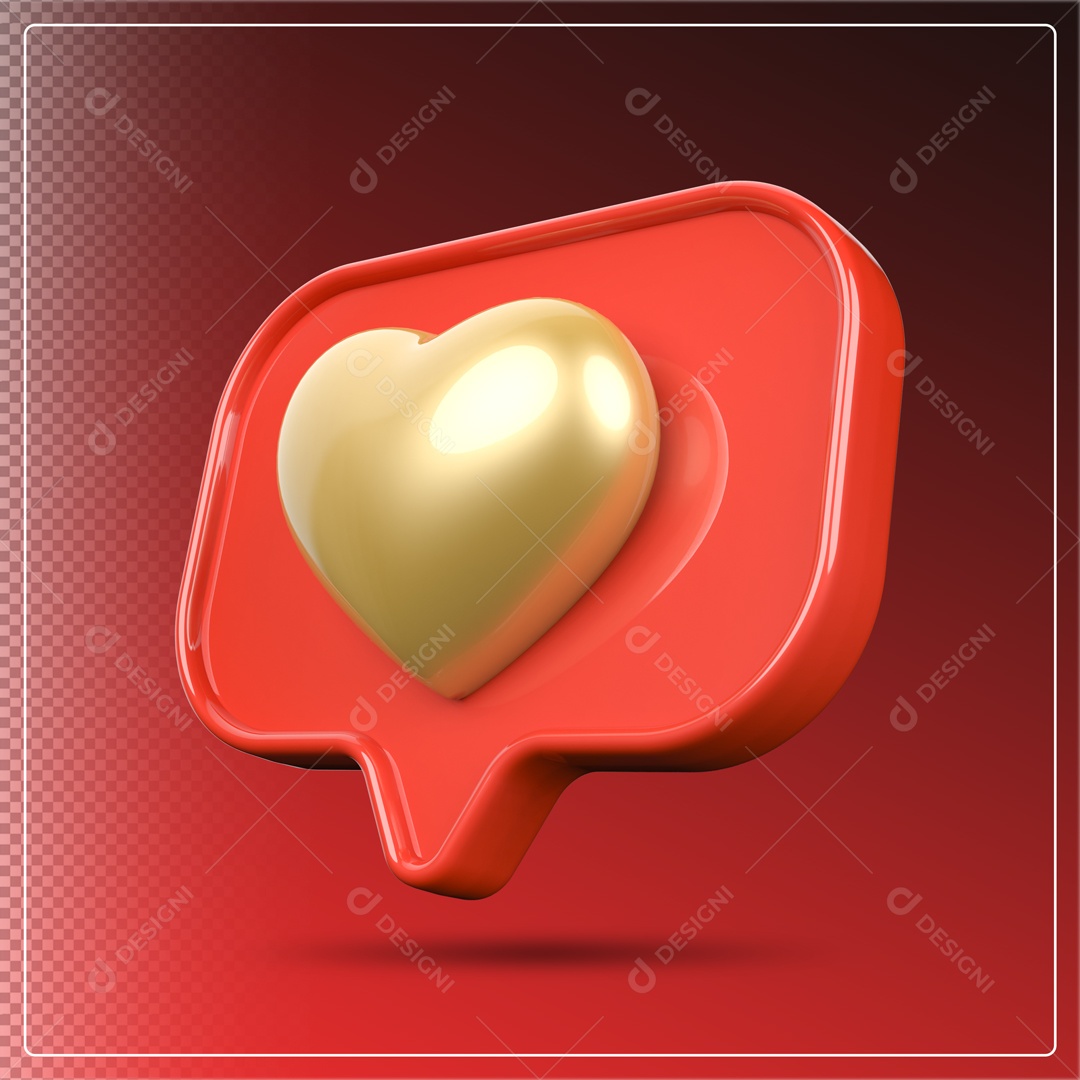 Like Red With Golden Heart 3D PSD Element