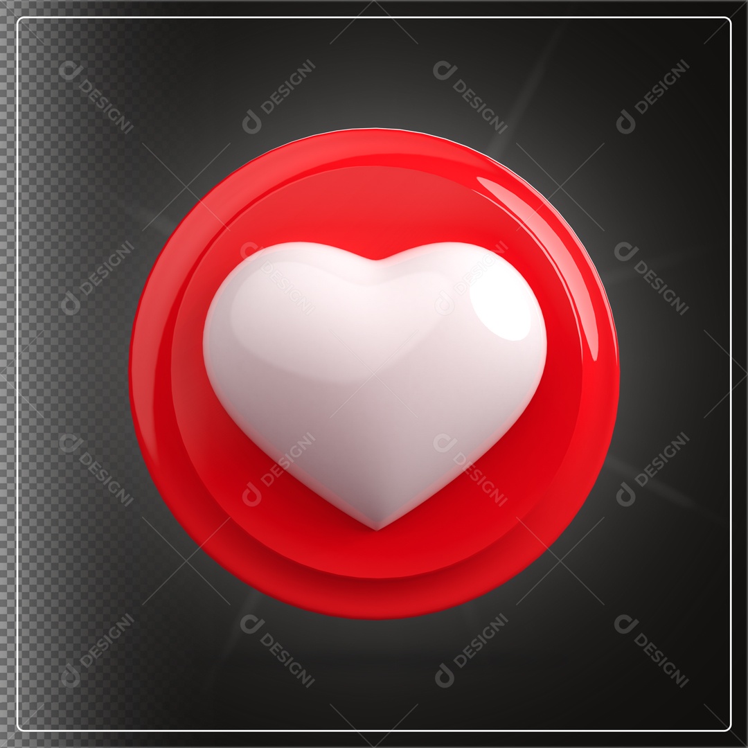 Elemento 3D Emoji Vermelho De Coração Branco PSD