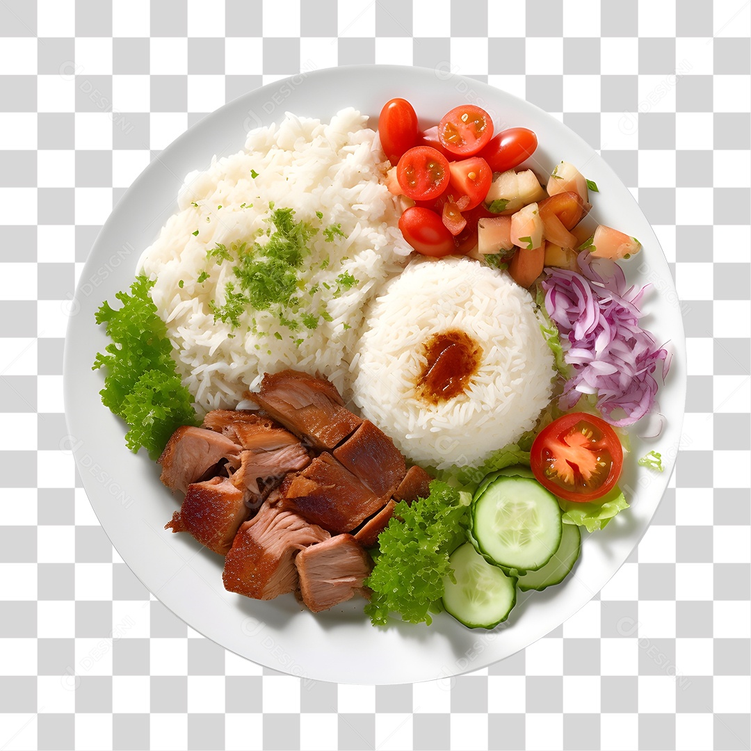 Prato De Comida Arroz Carne E Salada PNG Transparente