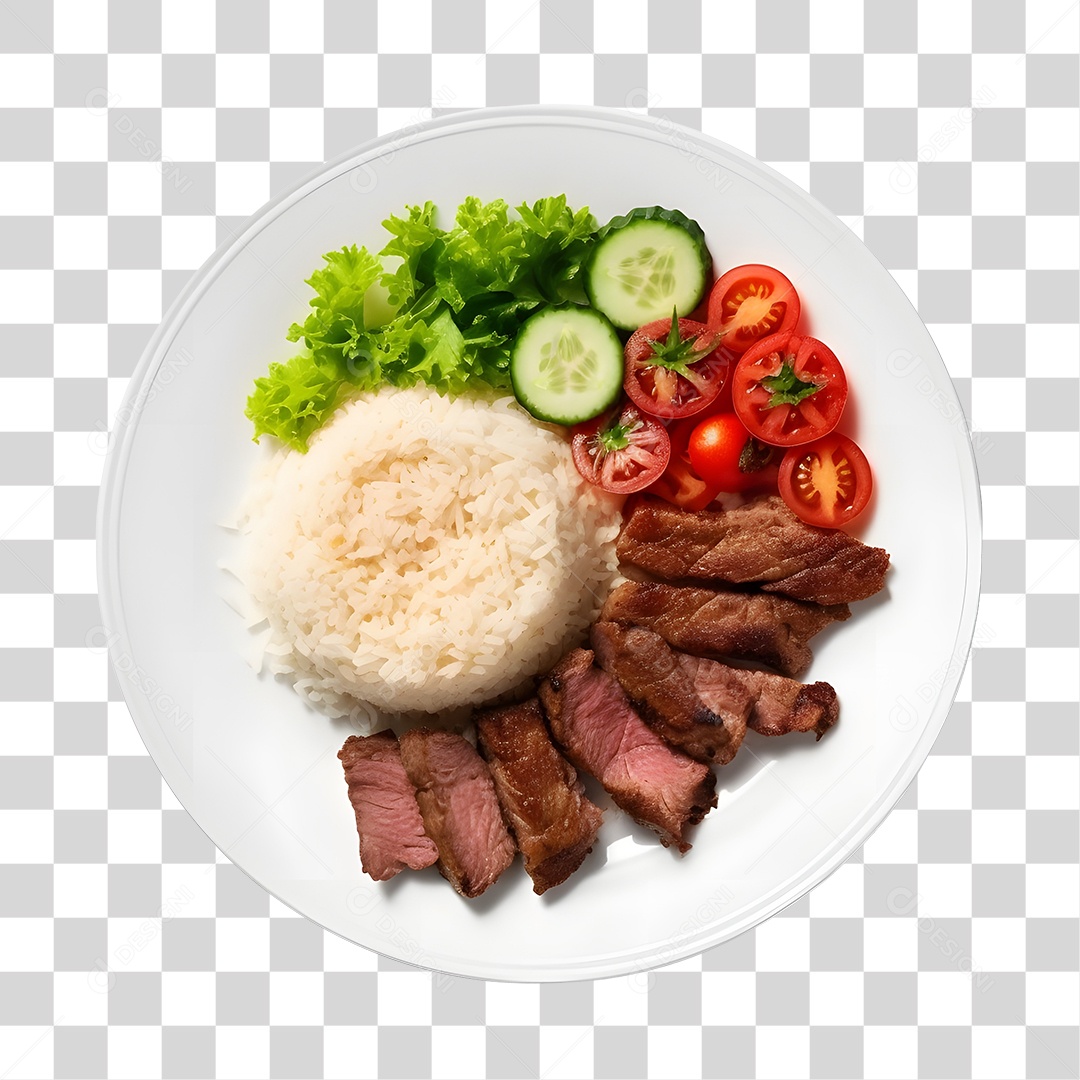 Prato De Comida Arroz Carne E Salada PNG Transparente