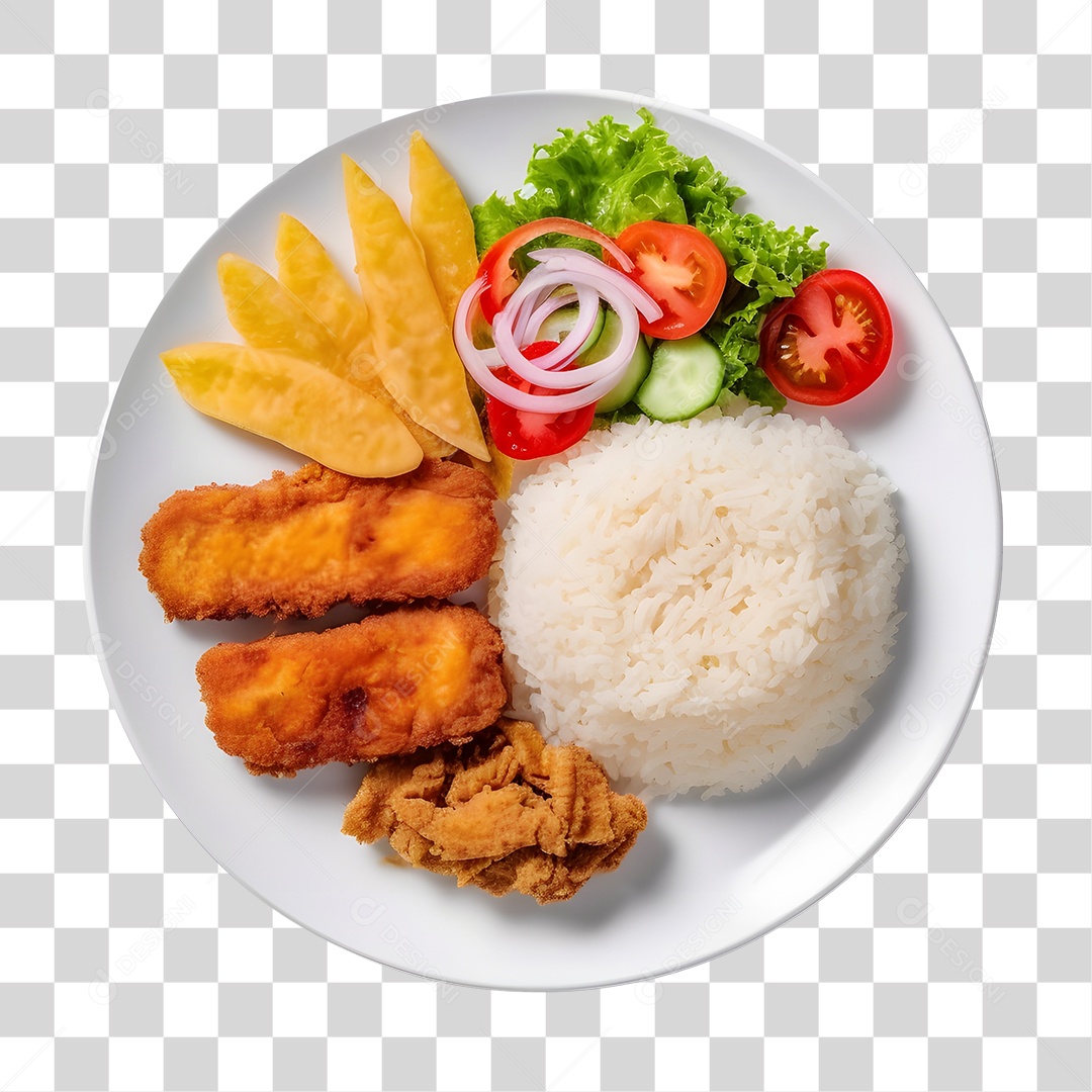 Prato De Comida Arroz Frango Empando E Salada PNG Transparente