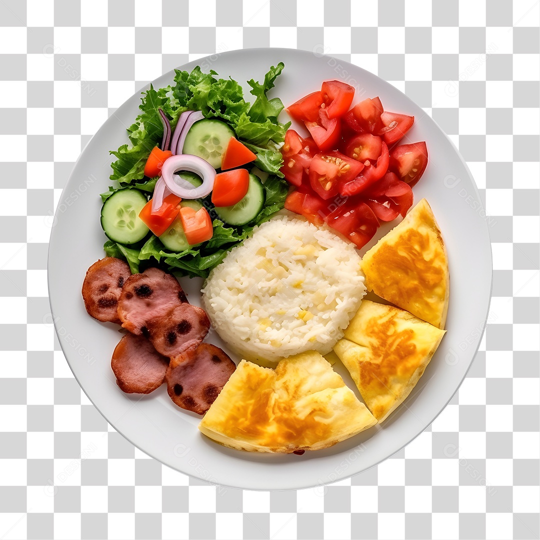 Prato De Comida Arroz Ovo Carne E Salada PNG Transparente
